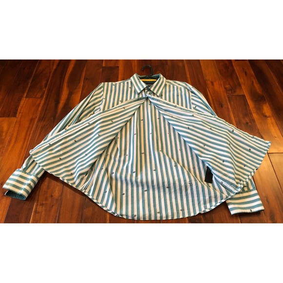 Nick (It) It Men's L Green Paisley Striped Long Sleeve Button Down Shirt - Picture 4 of 15